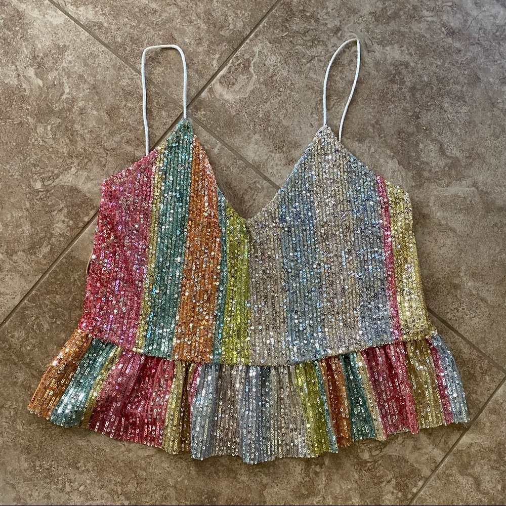 Sparkly sequins Zara top with spaghetti straps- size S